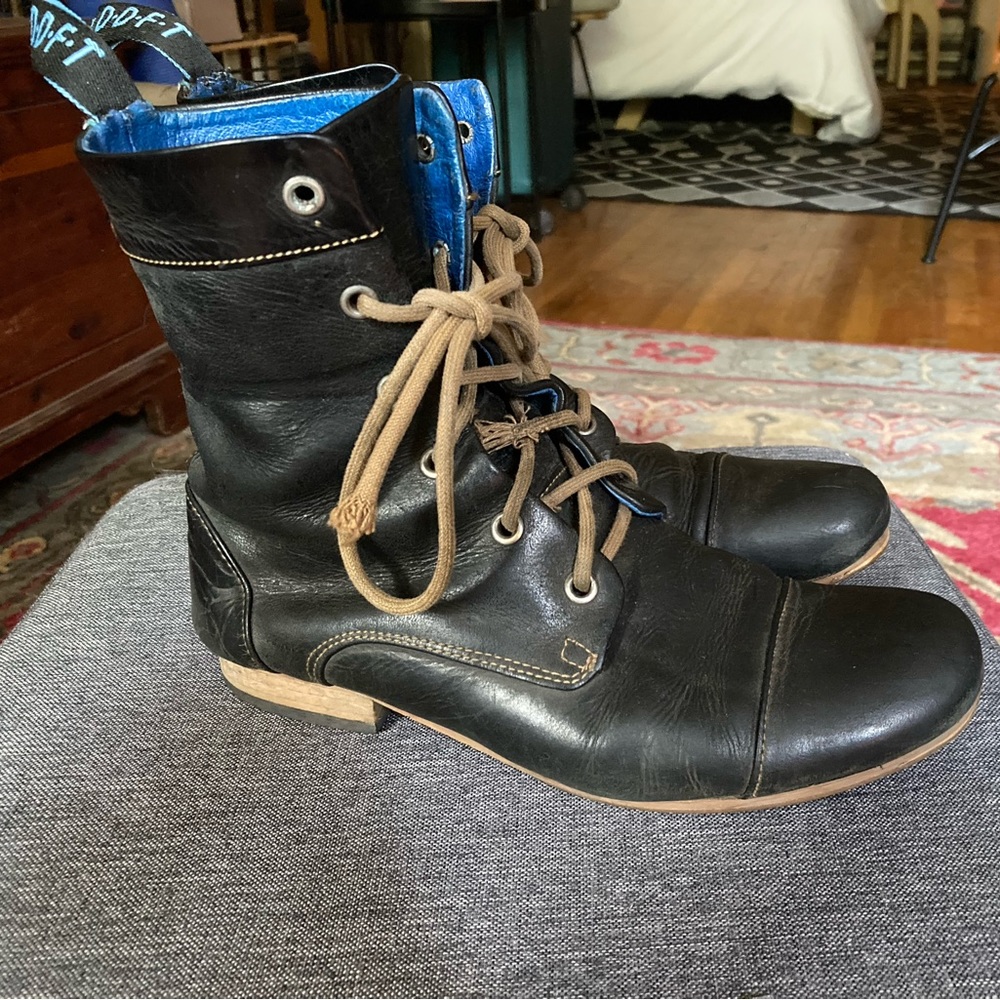 John Fluevog Radio BBC Boots — size 8 — with extra laces & leather oil